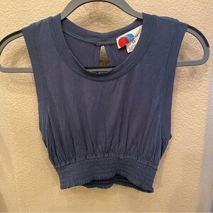 FREE PEOPLE FP Beach Morningside Blue Teal Keyhole Back Crop Tank Top Size Small